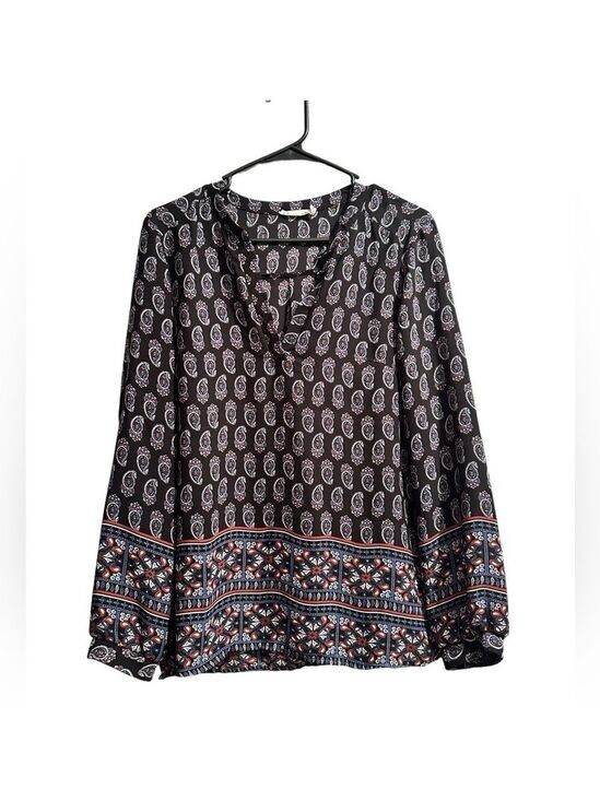 Lush Tops - Lush Paisley Summer Sheer Blouse Womens Medium Black, Blue, Red Long Sleeves